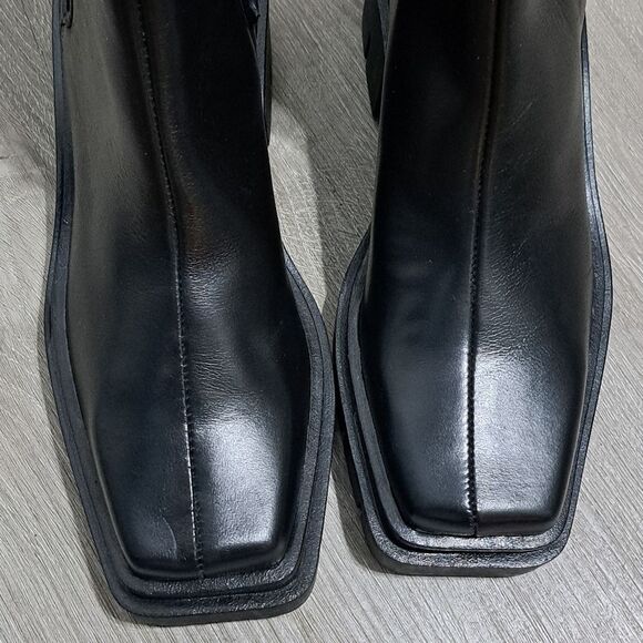 Zara Leather Square Toe Platform Chunky Streetwear Boot Size 37 - Black - Picture 12 of 15